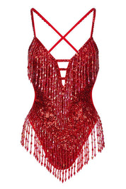 Shimmy Shimmy Sequin Bodysuit in Ruby - Easy Tiger