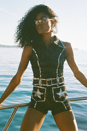 Showtime Playsuit in Black Sequin