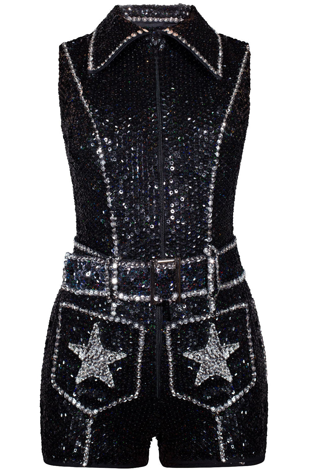 Showtime Playsuit in Black Sequin