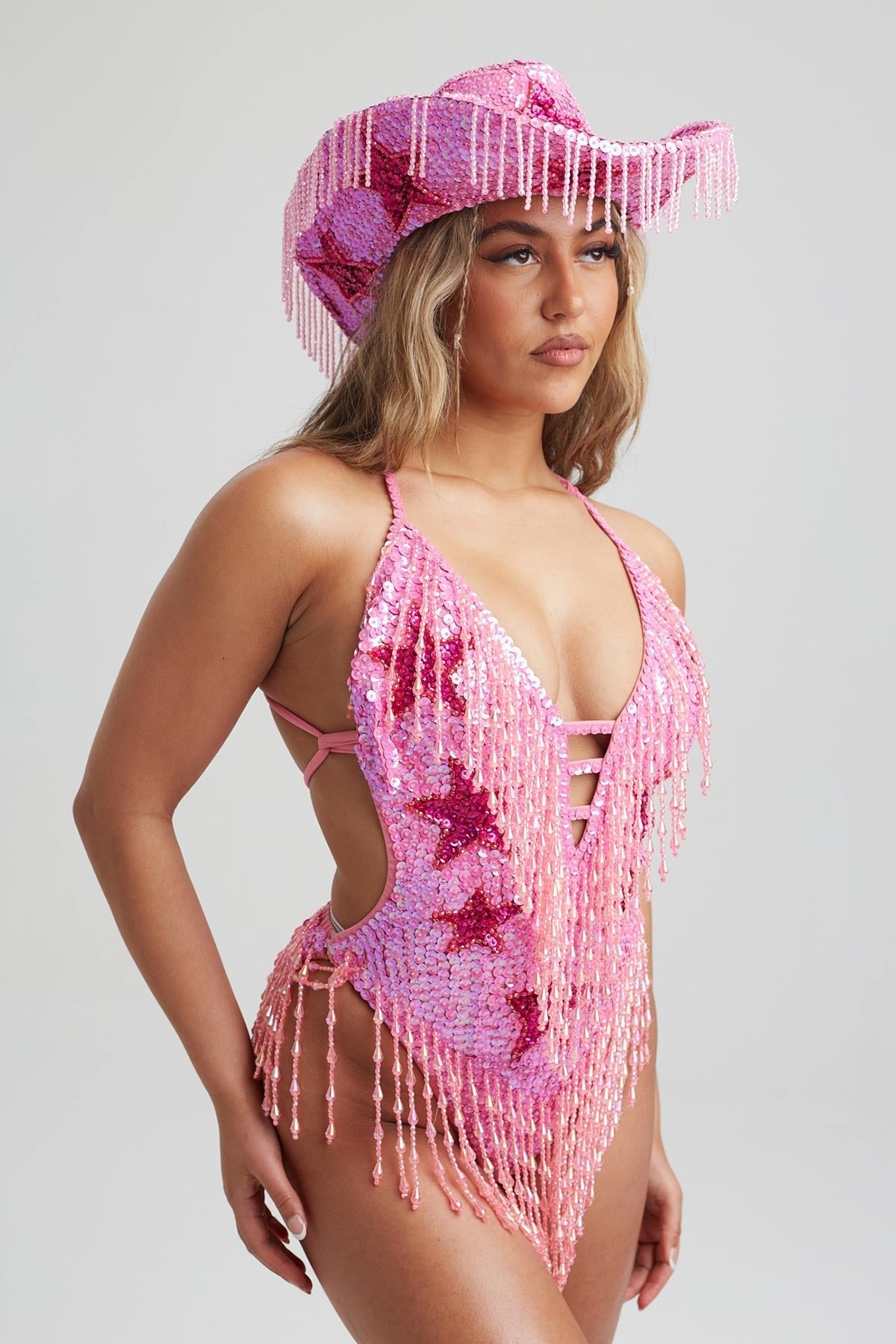 Pink sequin bodysuit on sale