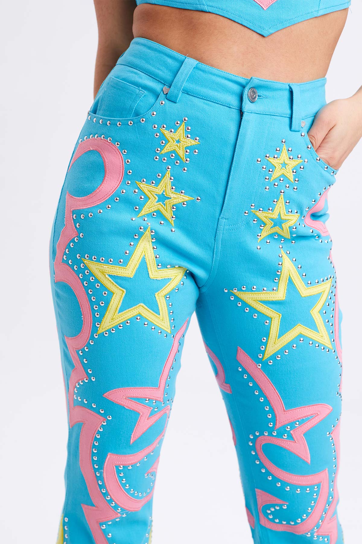 Rodeo Studded Denim Flared Jeans - Easy Tiger