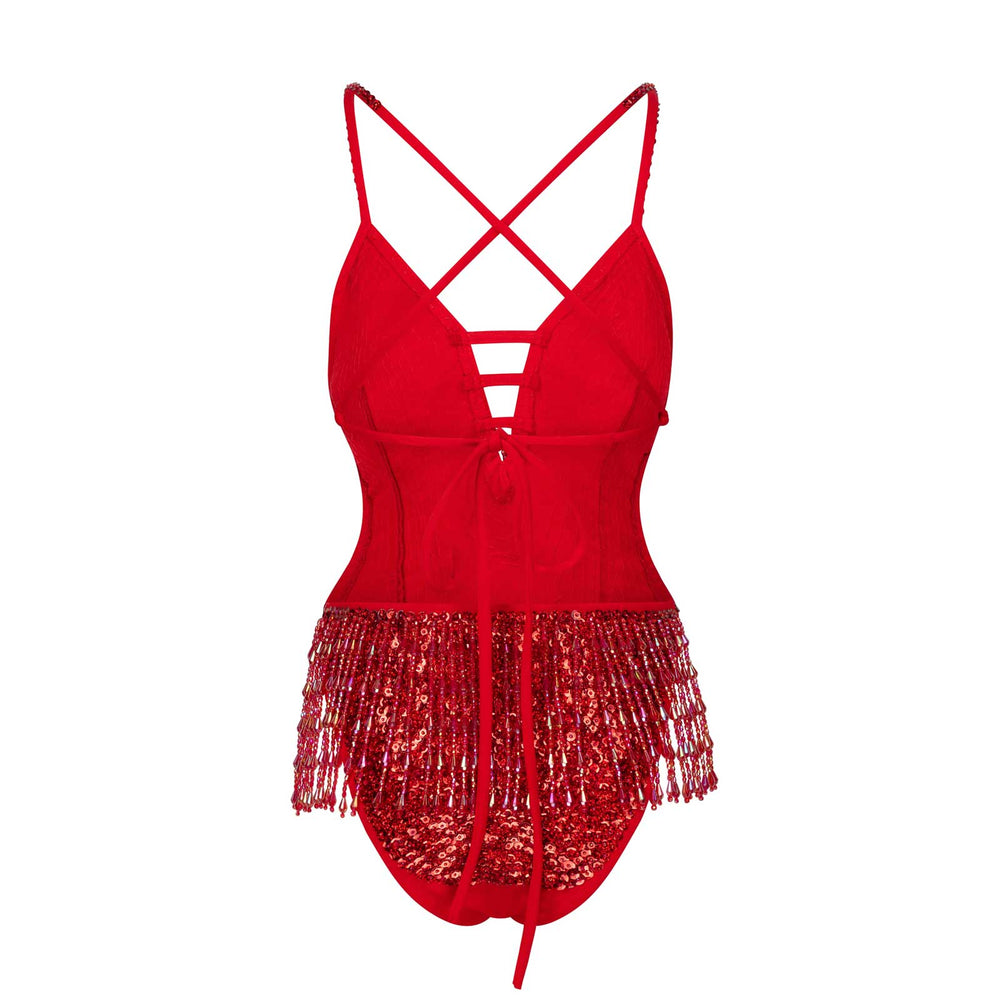 Shimmy Shimmy Sequin Bodysuit in Ruby - Easy Tiger