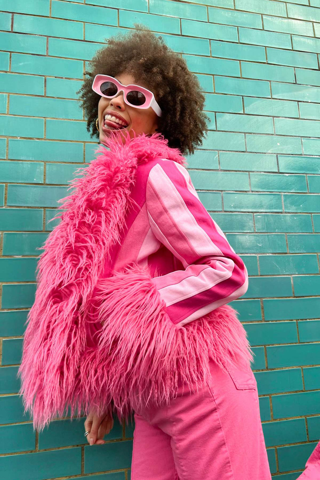 Almost Famous 70s Faux Fur Denim Coat - Pink - Easy Tiger