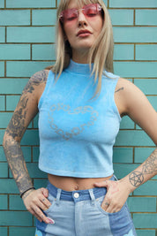 Wild At Heart Velvet Top - Blue - Easy Tiger