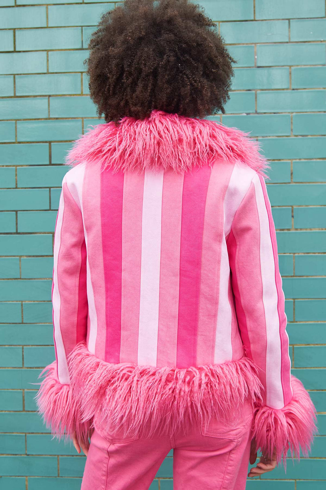 Almost Famous 70s Faux Fur Denim Coat - Pink - Easy Tiger