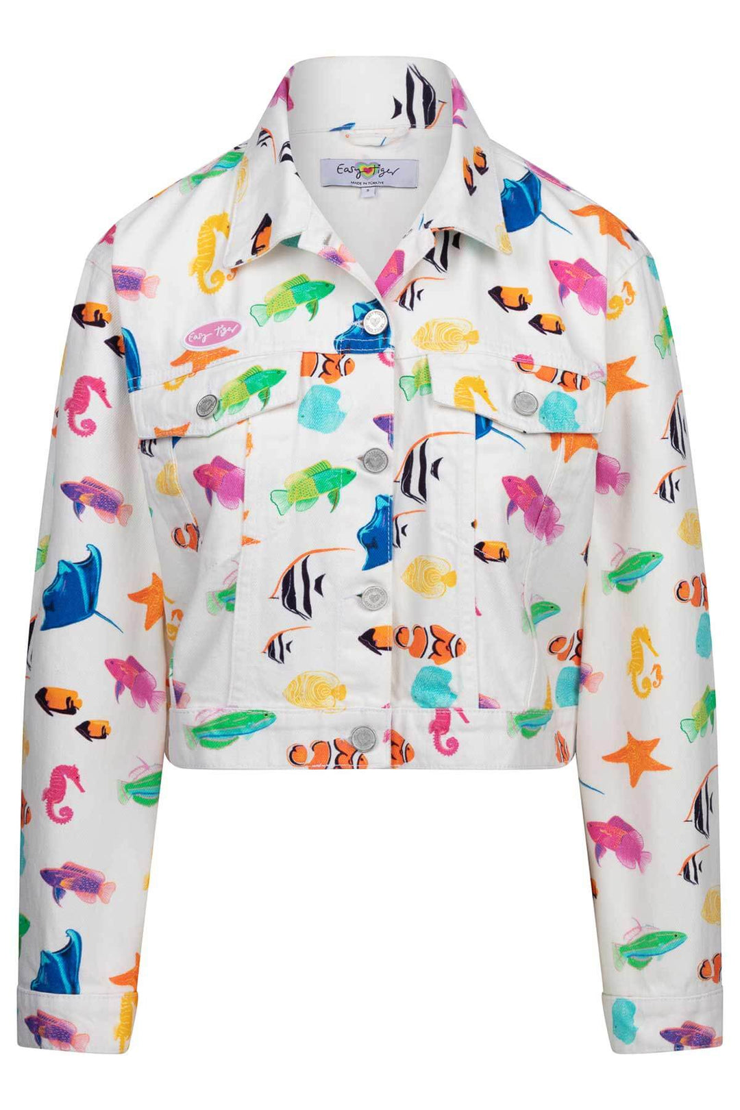 Island Life Denim Jacket In Fish Print - Easy Tiger